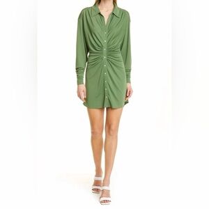 Women's CINQ À SEPT Arden Matte Jersey Shirtdress in Green Size Medium NWT